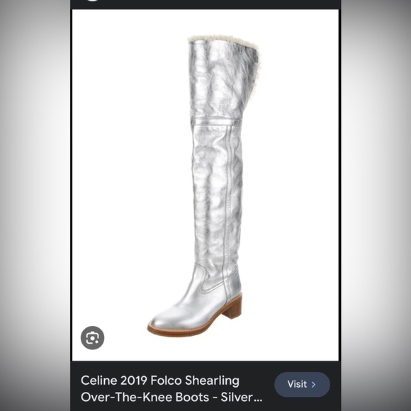 Celine 2019 Folco  Shearling Over-the-knee Boots  - Silver size 37.5 - Picture 15 of 15